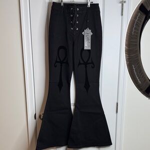Killstar Black Flare Pants with Gothic Symbols